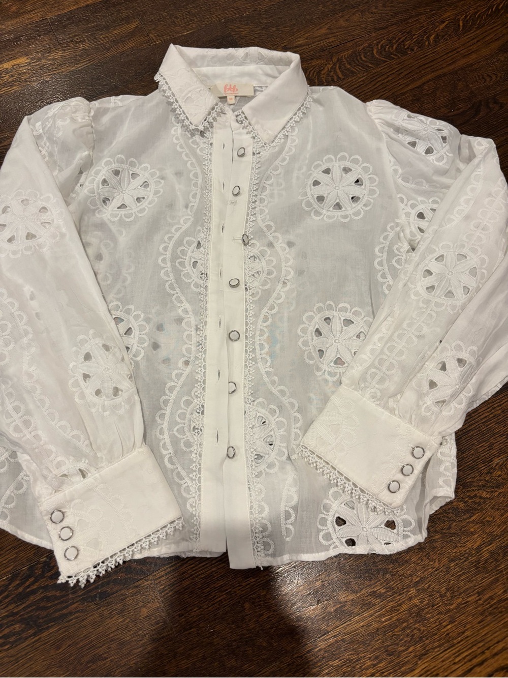 White Embroidered Eyelet Button-Front Blouse